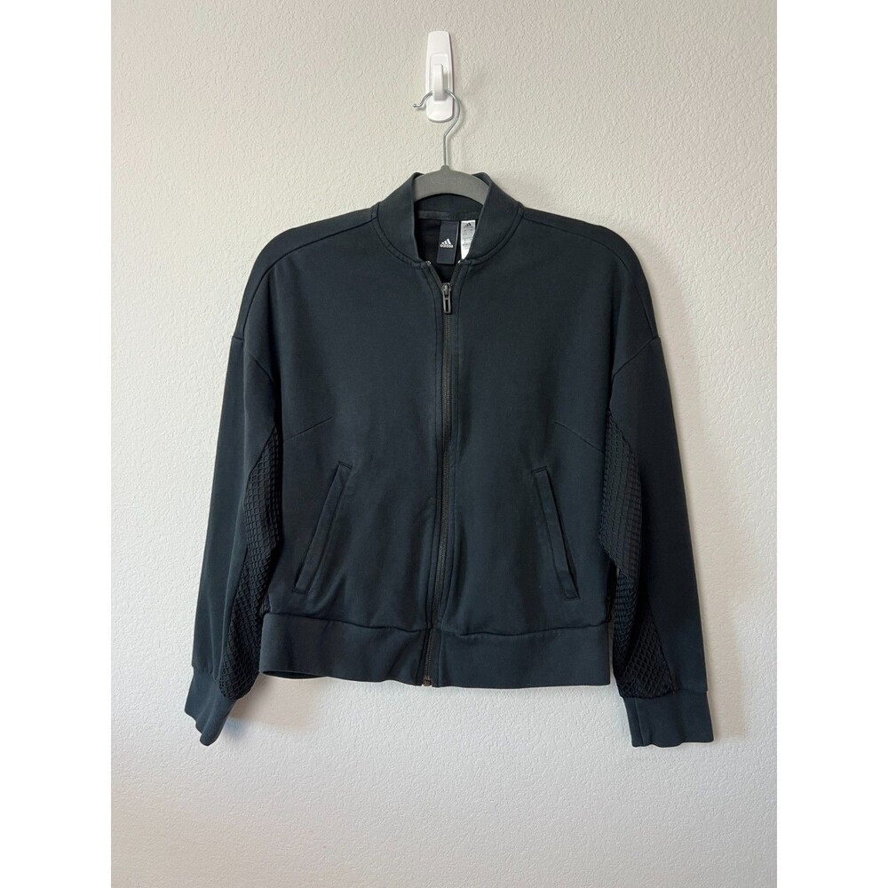Adidas Womens Black Mesh Panel Full Zip Track Jacket Size S Activewear Outerwear